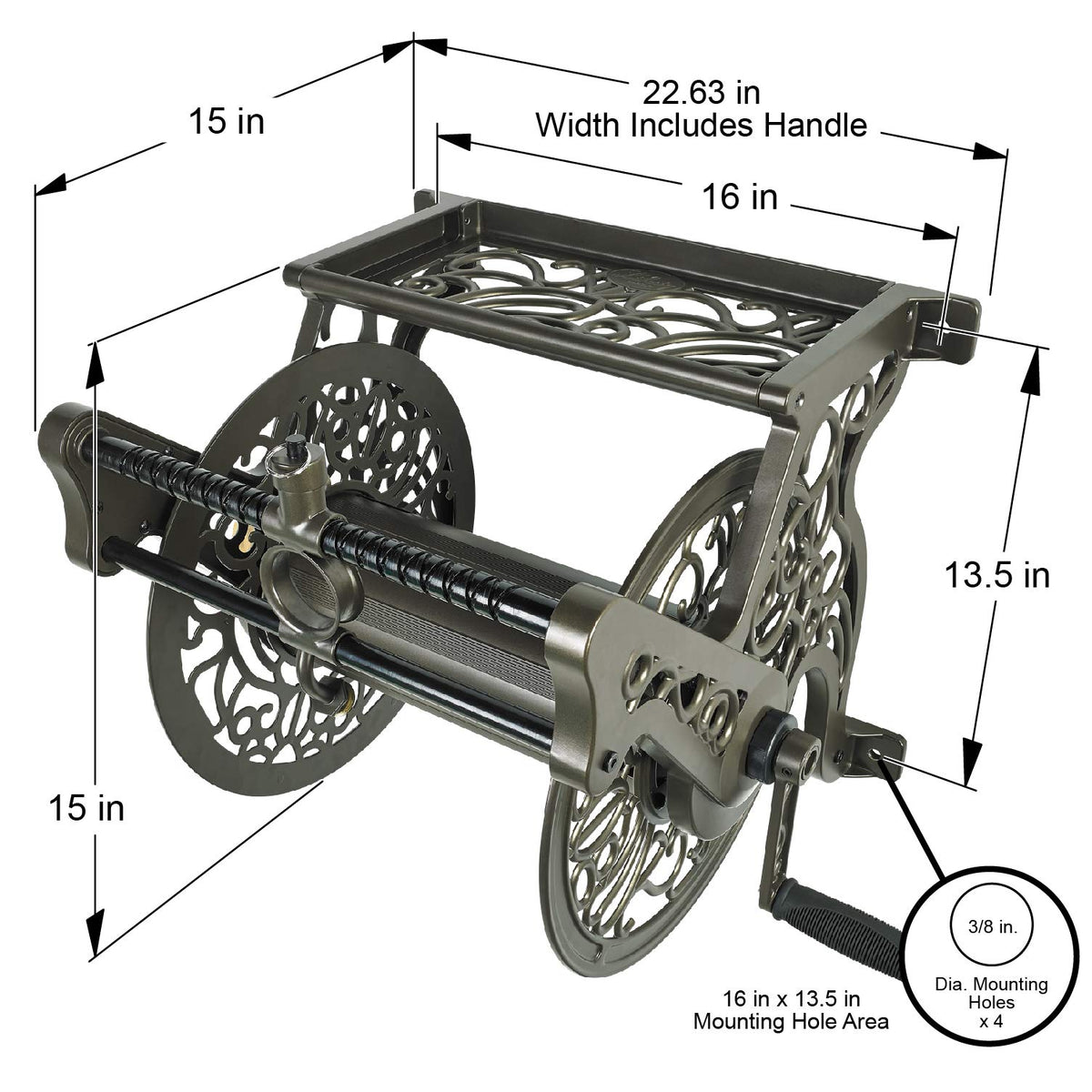 Liberty Garden 707 Decorative Wall Mount Garden Guide Hose Reel, Bronze