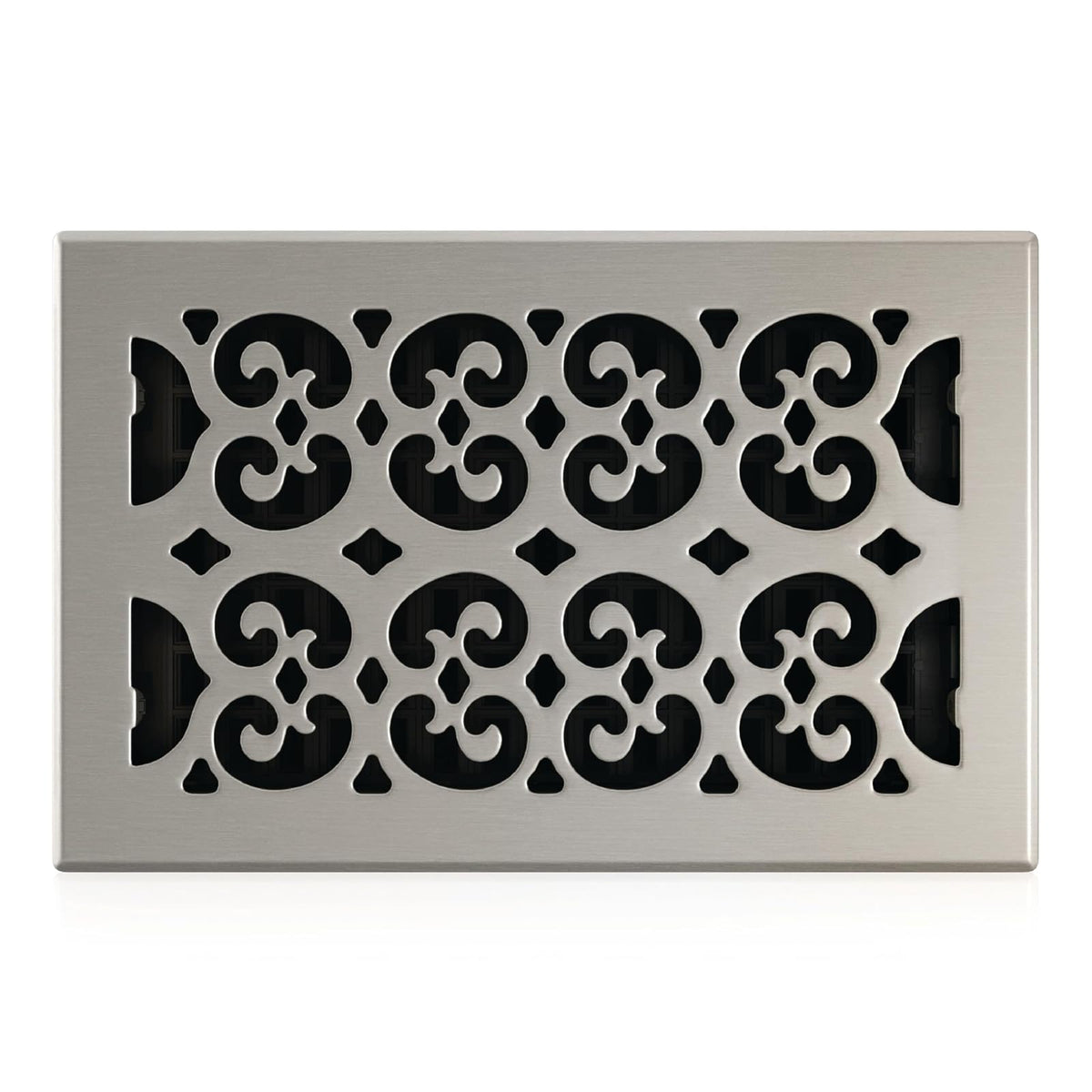 Decor Grates Scroll registro de piso, 6 X 10, Acabado niquelado - Acabado niquelado