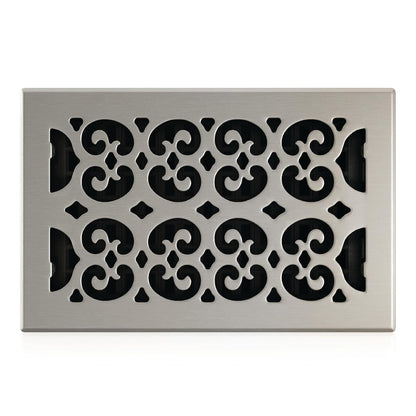 Decor Grates Scroll registro de piso, 6 X 10, Acabado niquelado - Acabado niquelado