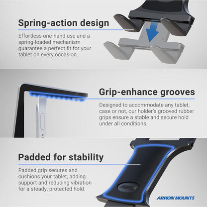 ARKON Mounts - Soporte para tablet de automóvil | Soporte giratorio de 360 grados | Construcción compuesta para todo tipo de clima | Agarre ajustable para ajuste personalizado | Compatible con tabletas de