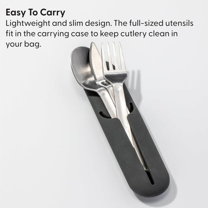 W&P Porter - Utensilios de acero inoxidable con funda de transporte de silicona, rubor de terrazo, cuchara, tenedor y cuchillo para comidas sobre la marcha, juego portátil y compacto, tamaño único