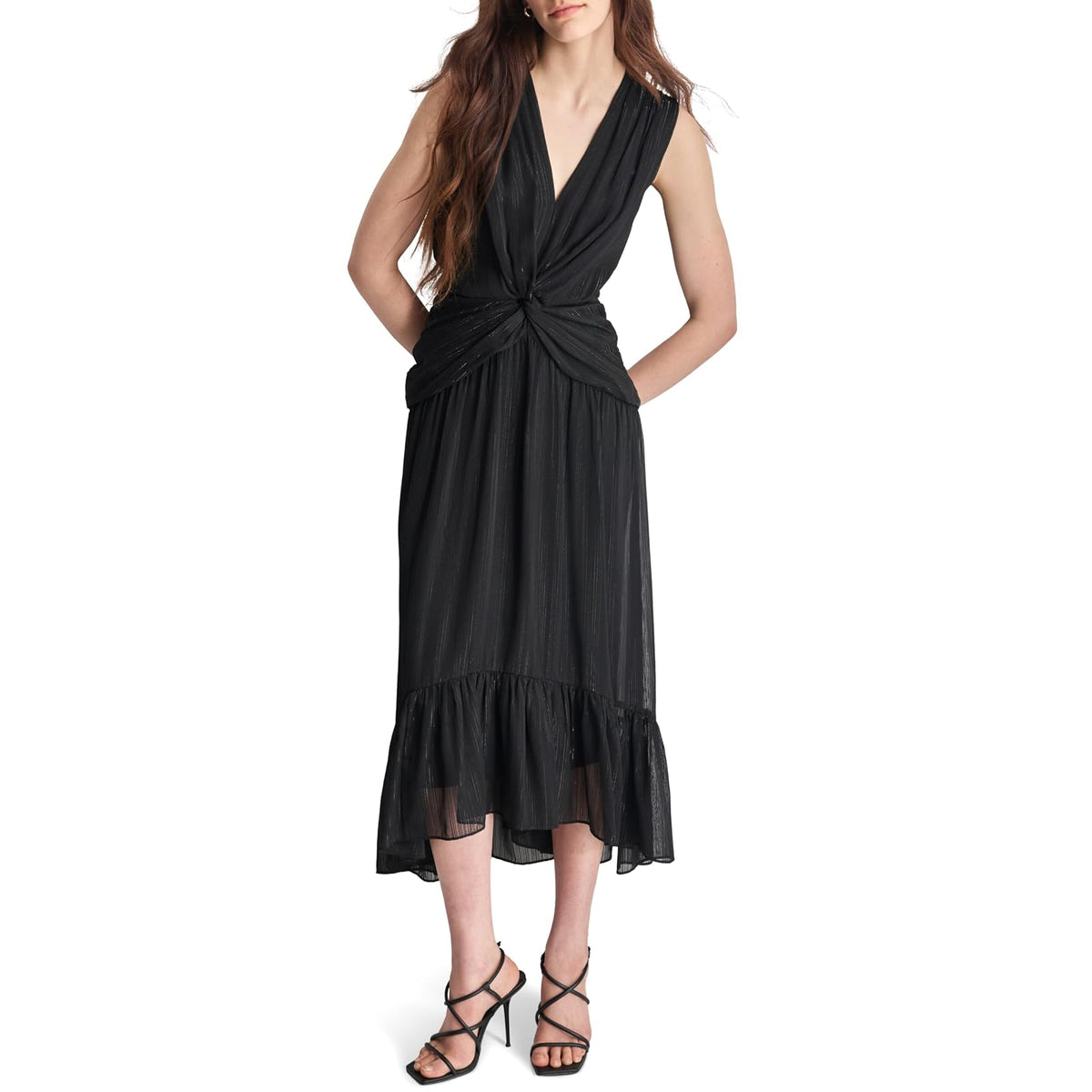 DKNY - Vestido de Manga Corta abombada hasta la Rodilla con Cierre Trasera expuesta