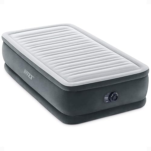 Intex 64411ED Comfort colchón de Aire Elevado de Felpa Dura-Beam con Bomba eléctrica Interna, Altura de la Cama de 18 Pulgadas, Doble