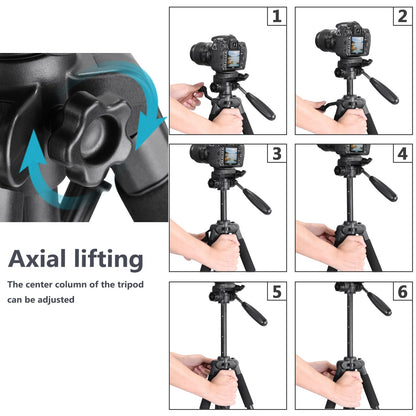 Neewer - Trípode portátil de Aluminio de 142 centímetros con Cabeza giratoria de 3 vías, Bolsa para cámara réflex Digital (DSLR), Carga hasta 4 kilogramos, Color Negro (SAB234)