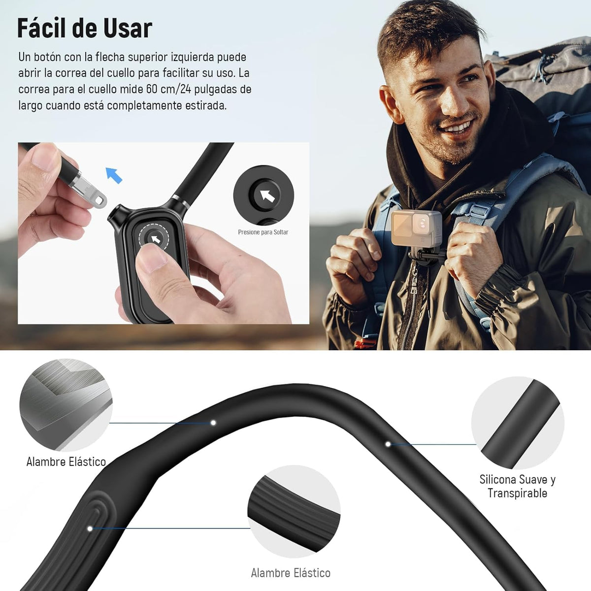 NEEWER Soporte Magnético para Cuello Cámaras Acción & Móvil, GP15 | Compatible con GoPro DJI Insta360 iPhone Samsung; Liberación Rápida; Adaptador Flexible Cámaras Acción POV & Soporte Móvil