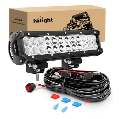 Nilight Barra de luz LED de 12 Pulgadas, 72 W, Combo de inundación con arnés de cableado Todoterreno, 2 años de garantía