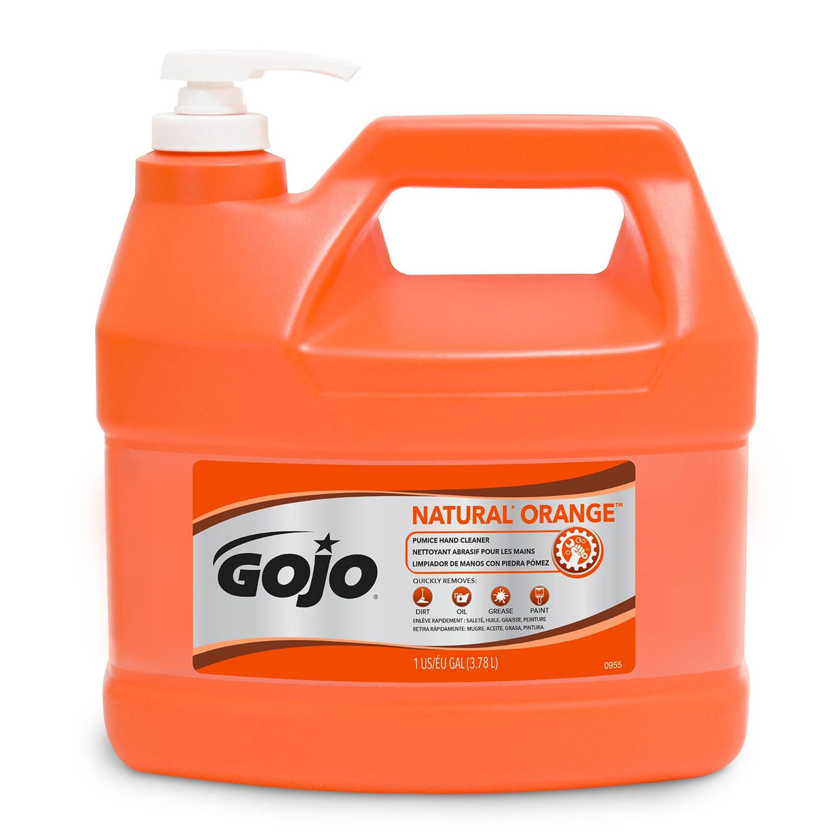 GOJO NATURAL NARANGE 0955-02 Limpiador de manos de loción de acción rápida de 1 galón con botella de bomba de pómez (paquete de 1)