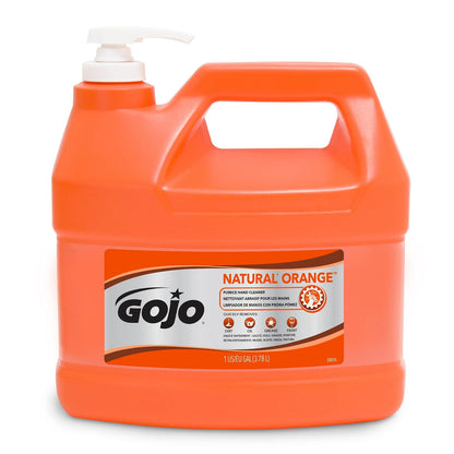 GOJO NATURAL NARANGE 0955-02 Limpiador de manos de loción de acción rápida de 1 galón con botella de bomba de pómez (paquete de 1)