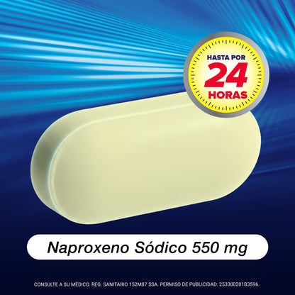 ALLIVIAX - Alivia varios tipos de dolor hasta por 12 horas, con Naproxeno Sódico 550mg. Caja con 20 tabletas.