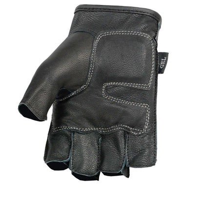 Milwaukee Leather SH198 - Guantes sin Dedos Bordados con Llama Negra para Hombre con Palma de Gel (Mediano)