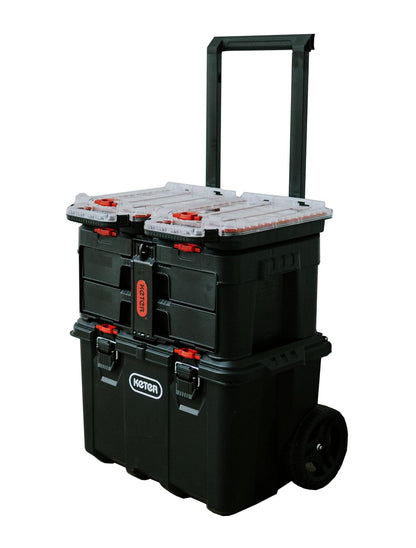 Keter Stack-n-Roll Organizador de herramientas modulares para almacenamiento de cochera y bricolaje, sistema de caja de herramientas de resina para piezas pequeñas, color negro
