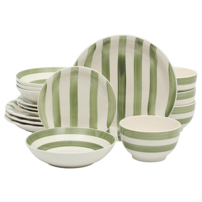 Gibson Home Kenwood Shores Juego de Vajilla, Servicio para 4 - Verde (Green Striped) - Service for 4 (16pcs)