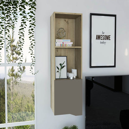 Espacio Excelsior - Espacio Klik KLIK Librero Auxiliar obregon armable, Color Duna con Taupe, Dimensiones 41 Largo X 34 Ancho X 110 Alto cm, Estilo contemporáneo, con Dos entrepaños y una Puerta abatible