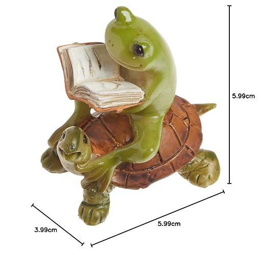 Top Collection Miniature Fairy Garden & Terrarium Frog Reading Book on Turtle Statue, Small