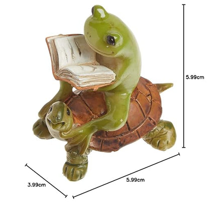 Top Collection Miniature Fairy Garden & Terrarium Frog Reading Book on Turtle Statue, Small
