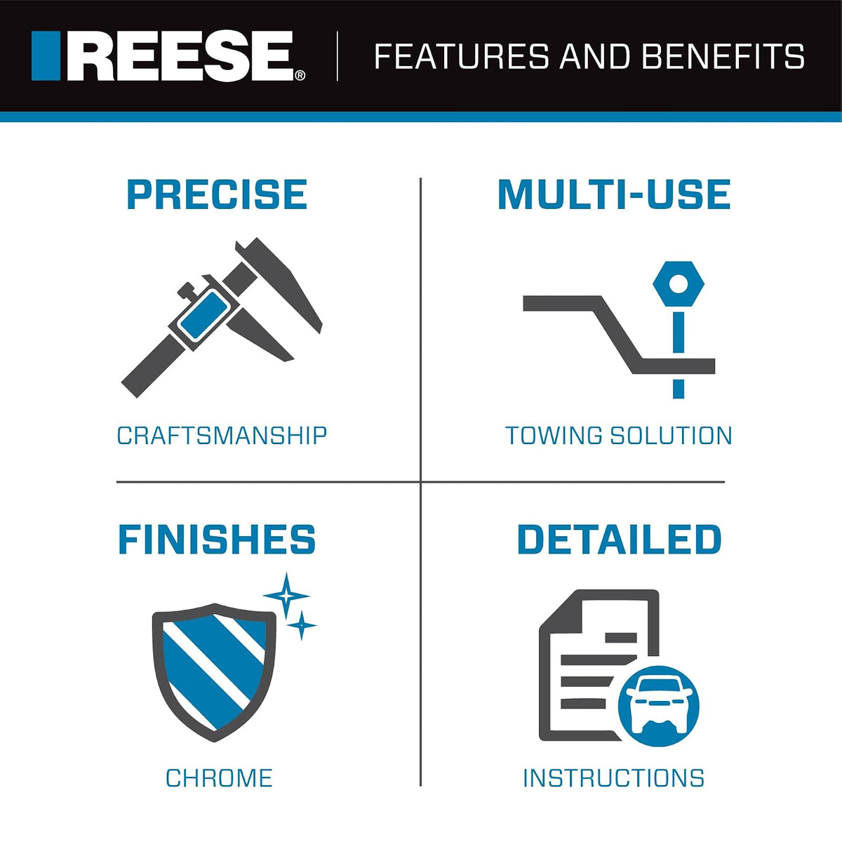 Reese Towpower Kit de Remolque con Bola de Enganche para Receptor Cuadrado de 2 in con Caída de 4 in, Negro, 7081000