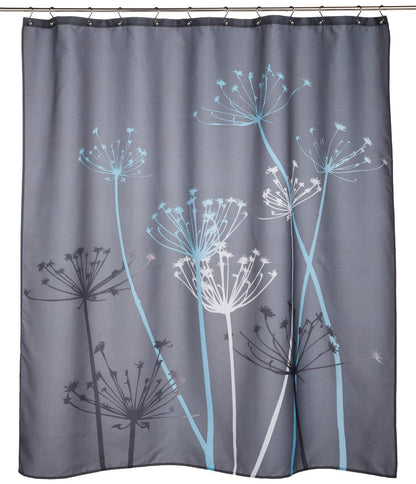 InterDesign Thistle Cortina de baño - Cortinas para baño Grandes de 183,0 cm x 183,0 cm - Cortina de Ducha de Tela Suave Lavable - con Estampado de Flores - Poliéster Gris/Azul