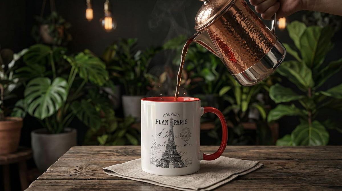 3dRose Nouveau Paris Vintage Eiffel Tower Two Tone - Taza (312 ml), color rojo y blanco
