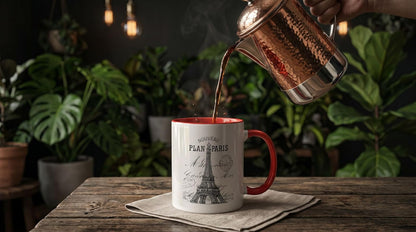 3dRose Nouveau Paris Vintage Eiffel Tower Two Tone - Taza (312 ml), color rojo y blanco