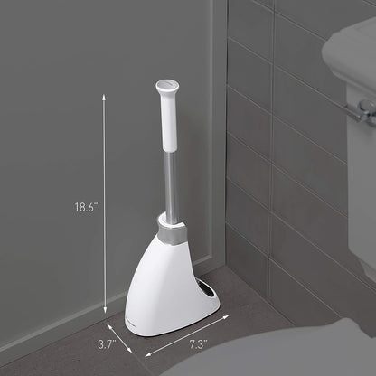 simplehuman - Juego de émbolo de Inodoro y escobillas de Inodoro con Soporte, Cubiertas magnéticas sin Goteo, Cabezal de Cepillo para Polvo Creciente y Brida de émbolo de Inodoro Moderno