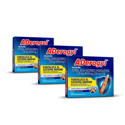 ADerogyl multivitamínico adultos con vitamina A,C y D, 15 ampolletas de 3 ml