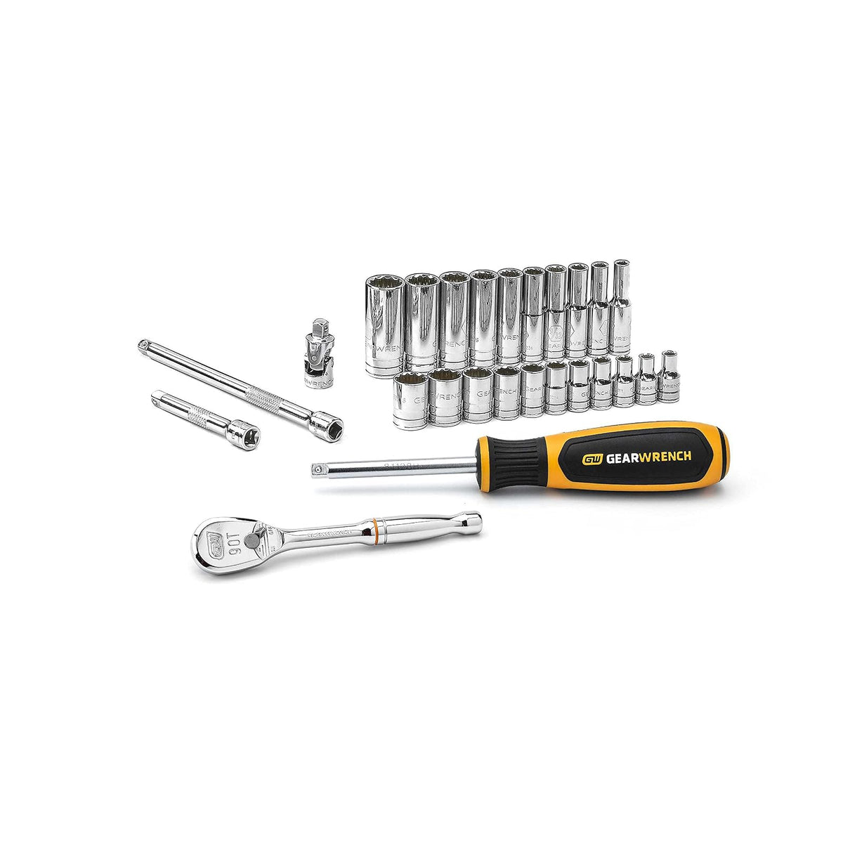 GearWrench 80313 1/4-Inch Drive 12 Point Standard SAE Socket Set, 26-Piece - 80313