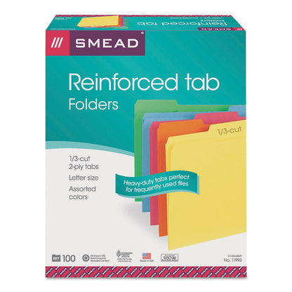 Smead File Folder, Reinforced 1/3-Cut Tab, Letter Size, Assorted Colors, 100 per Box (11993)