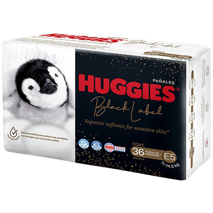 Huggies Black Label Pañales Desechables Premium, Etapa 5 Unisex, Bolsa con 36 piezas, Ideal para bebés de 11 a 14.5 kg