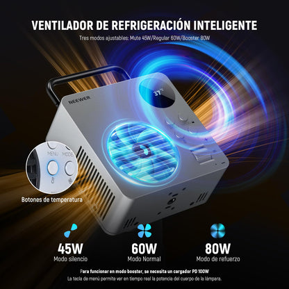 NEEWER HB80C RGBWW Luz Vídeo LED con Batería Incorporada 72Wh y PD 100W Carga Rápida 80W Mini RGB COB Iluminación Continua Foco Fotografía Portátil con Montaje Bowens 2500K-7500K 10400lux/m 18 Efectos