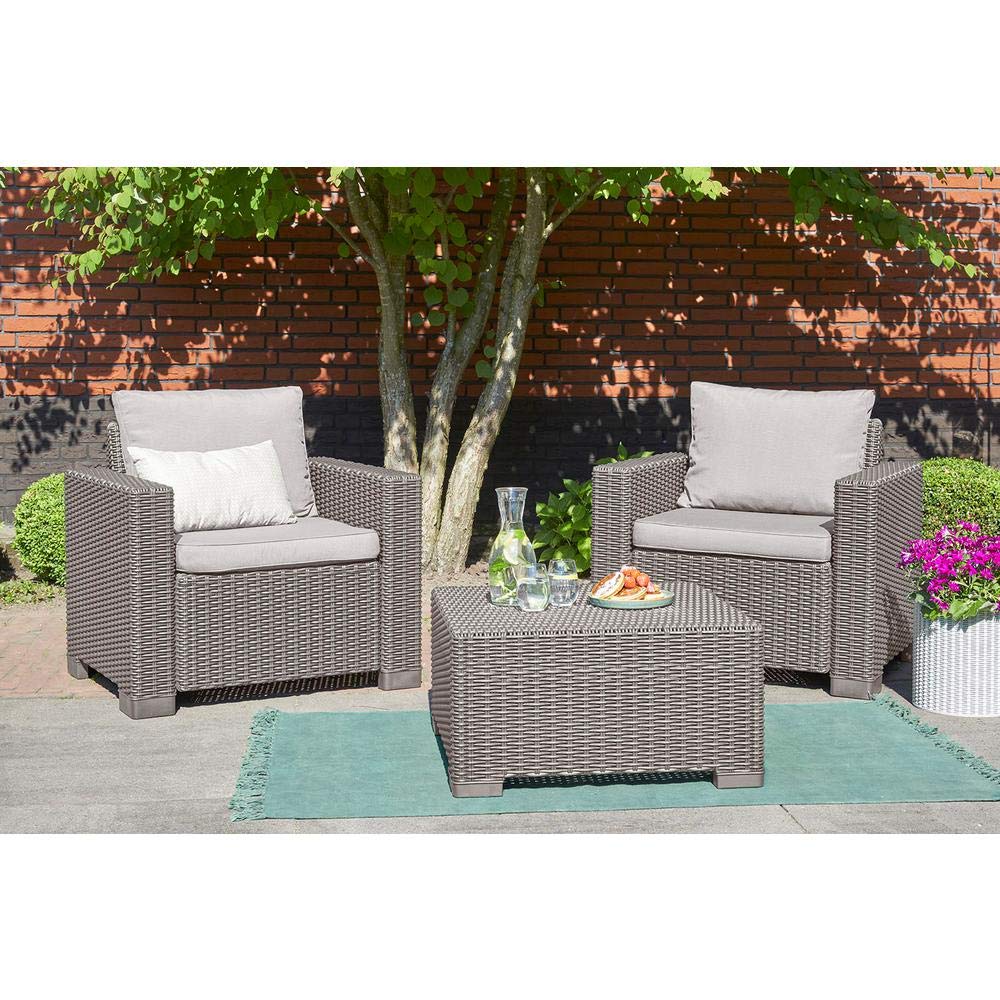 Keter California - Sofá de Patio con Cojines, Mesa para café, Capuccino, Mesa para café