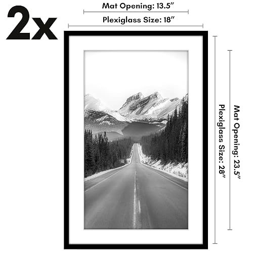 Americanflat - Marco de fotos de 18 x 28 pulgadas con plexiglás pulido, juego de 2 unidades, uso como marco de 14 x 24 pulgadas con tapete o visualización de 18 x 28 pulgadas sin tapete – Colección
