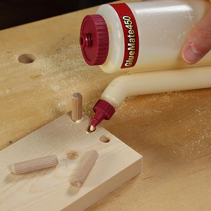 Milescraft 5222 - Botella de pegamento de madera de precisión de 150 ml, antigoteo, puntas de clavija y galletas incluidas, diseño multicámara de fácil flujo, ideal para carpintería