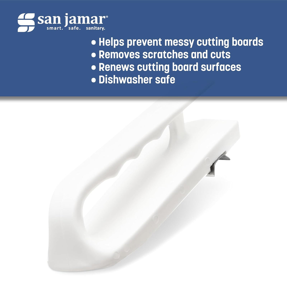 San Jamar - Tabla de cortar con mango ranurado para cocina y restaurantes, plástico, 6.5 x 2.5 pulgadas, color blanco