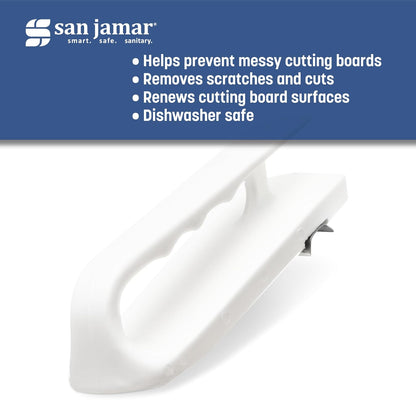 San Jamar - Tabla de cortar con mango ranurado para cocina y restaurantes, plástico, 6.5 x 2.5 pulgadas, color blanco