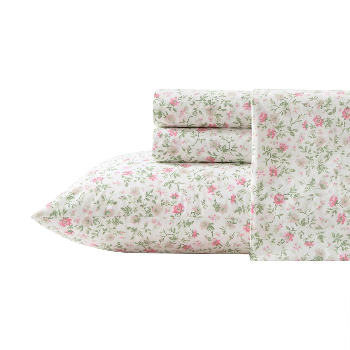 Laura Ashley - Juego de sábanas matrimoniales, Juego de Ropa de Cama de percal de algodón súper Suave con Fundas a Juego, Certificado Oeko-Tex, Color Rosa Bonnie, matrimonial