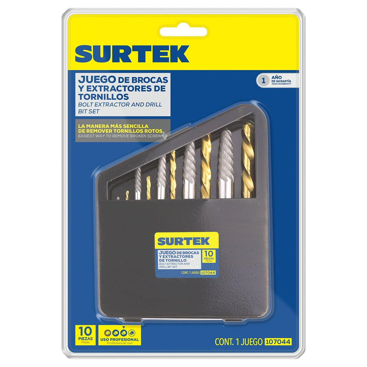 Surtek 107044 Juego de extractor para tornillos con brocas, 10 piezas