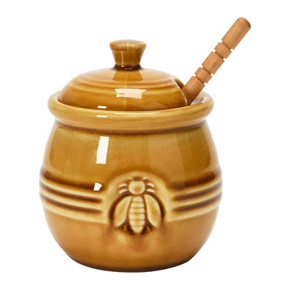 Creative Co-Op Olla para Miel con Tapa y Cuchara de Madera - Amarillo