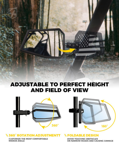 Xprite UTV - Espejos laterales para jaula de barra enrollable de 1.7 a 2 pulgadas, soporte ajustable para espejo retrovisor de aluminio resistente para todoterreno, lado a lado, Polaris RZR XP Turbo,