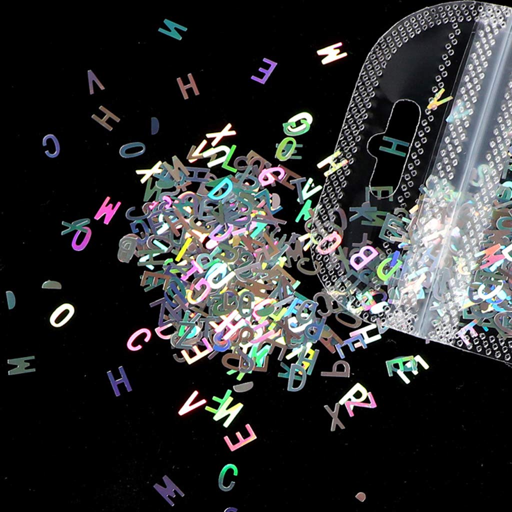 HELYZQ 5 Colores Alfabeto Letras holográficas Brillo Grueso Resina epoxi Lentejuelas 2g por