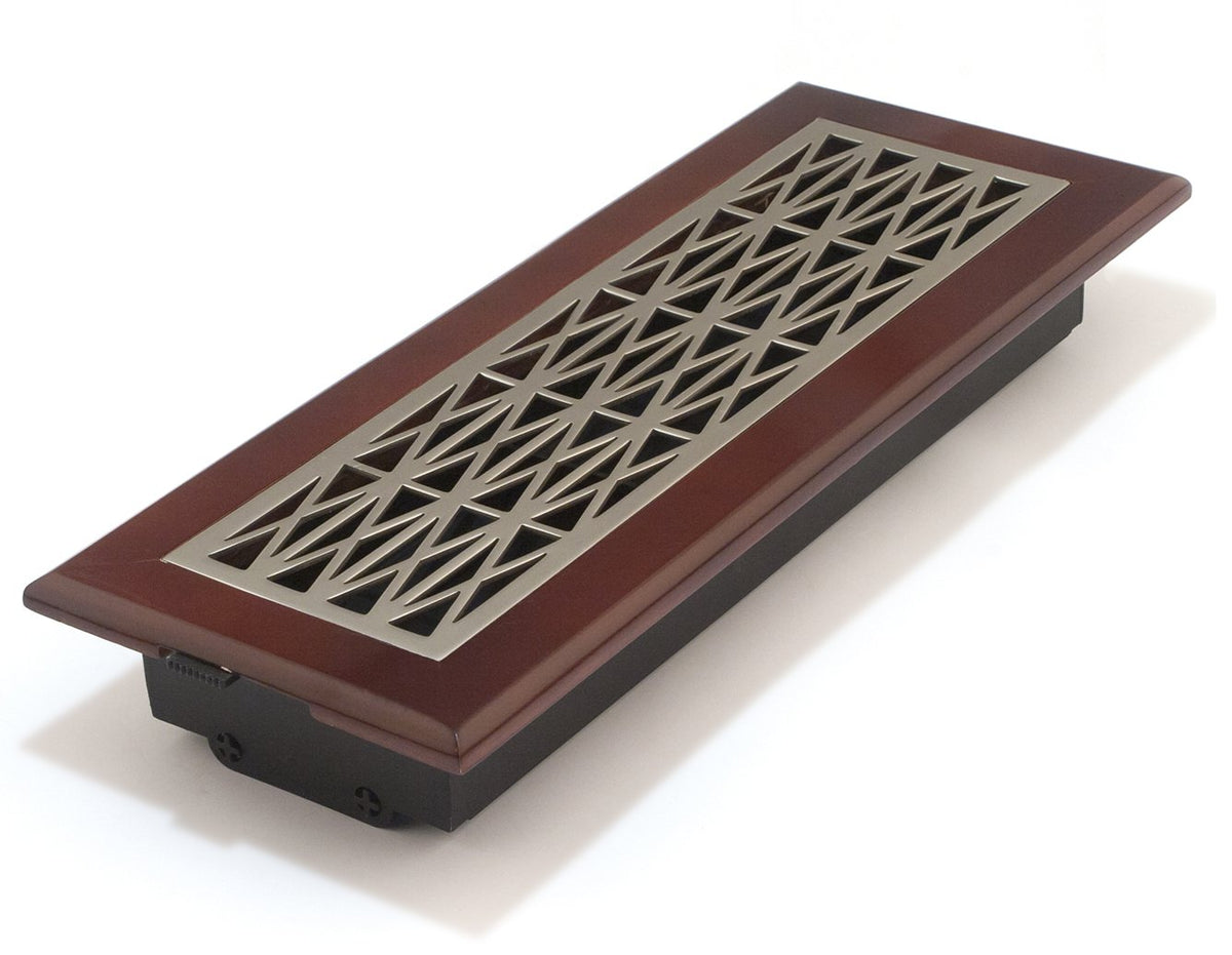 Accord GTCHSN412 Registro de piso con marco de cerezo con diseño de enrejado, 4 pulgadas x 12 pulgadas (medidas de apertura de conducto), níquel satinado, Tradicional, 4-inch x 12-inch, Níquel Satinado