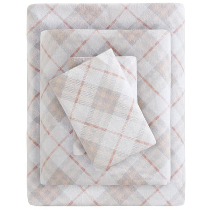 True North Juego de Sábanas de Franela 100% Algodón 4 Piezas - Rosa Plaid - Doble