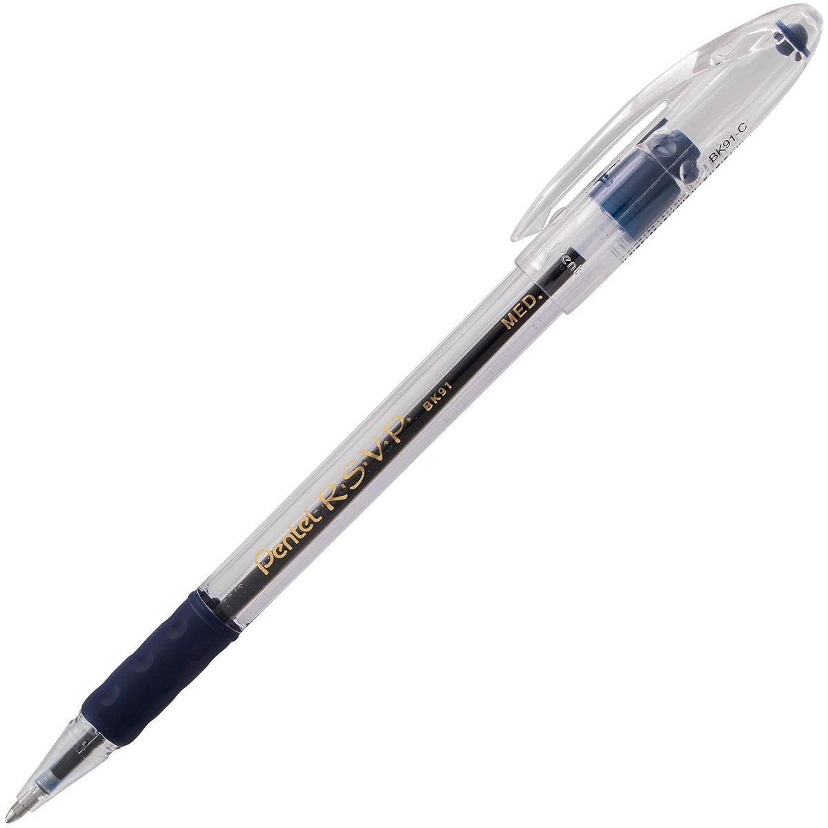 Pentel BK91C R.S.V.P. Bolígrafo 1 mm Azul | Caja de 12, barril transparente, tinta azul, punta acero inoxidable, recargable