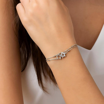 XYPHIELLE Pulsera de Plata 925 para Mujer - Brazalete Estrella Ajustable, Joyería Fina, Regalo Elegante para Madre, Novia, Esposa, Amiga, Cumpleaños, Aniversario, San Valentín