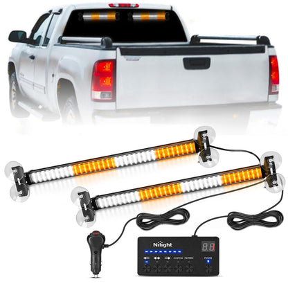 Nilight - Barra de luz estroboscópica de 144 LED, color ámbar blanco con driver 2 en 1, advertencia de emergencia para automóviles, luces de parabrisas de policía, para automóviles, remolque, camiones