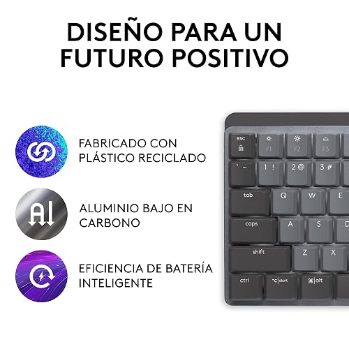 Logitech MX Mechanical Teclado Inalámbrico Iluminado de Desempeño, con Interruptores Táctiles Silenciosos, Teclas Retroiluminadas, Bluetooth, USB-C, macOS, Windows, Linux, iOS, Android, Metal