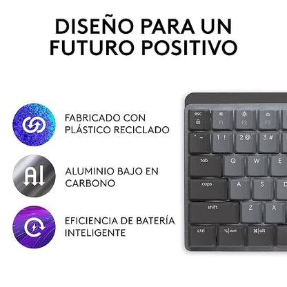 Logitech MX Mechanical Teclado Inalámbrico Iluminado de Desempeño, con Interruptores Táctiles Silenciosos, Teclas Retroiluminadas, Bluetooth, USB-C, macOS, Windows, Linux, iOS, Android, Metal