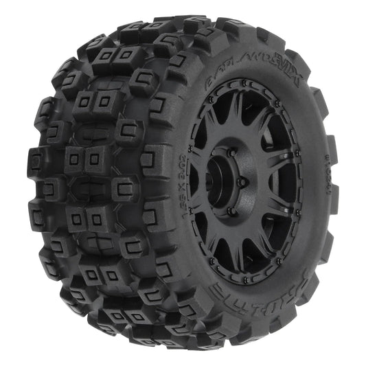 Pro-line Racing Badlands MX - Neumáticos todoterreno de 1.85 pulgadas, 4 montados en ruedas hexagonales negras de 12 mm para granito GROM 4x4 delantero o trasero PRO1024110