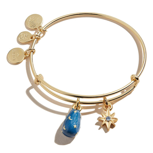 Alex and Ani Holiday Expandable Bangle for Women, Celestial Moon and Starburst Duo Charm, Shiny Finish, 2 to 3.5 in, Tala Ãšnica, Sin gemas.,