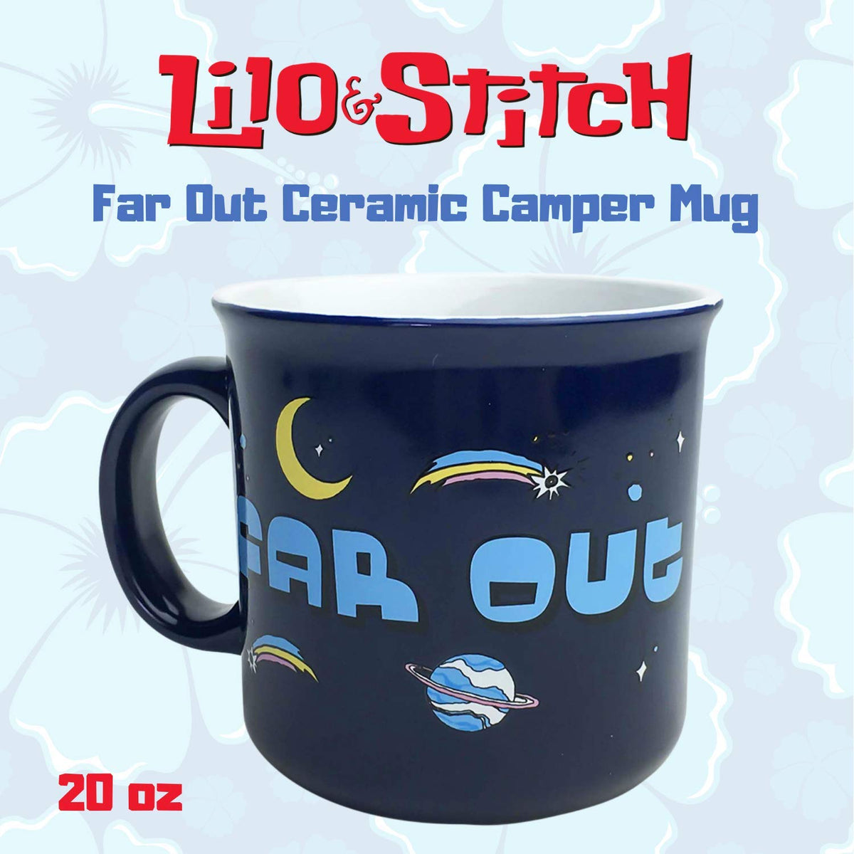 Silver Buffalo Disney's Lilo and Stitch Far Out - Taza de café de cerámica para capuchino, café con leche o té caliente, 20 onzas, color blanco