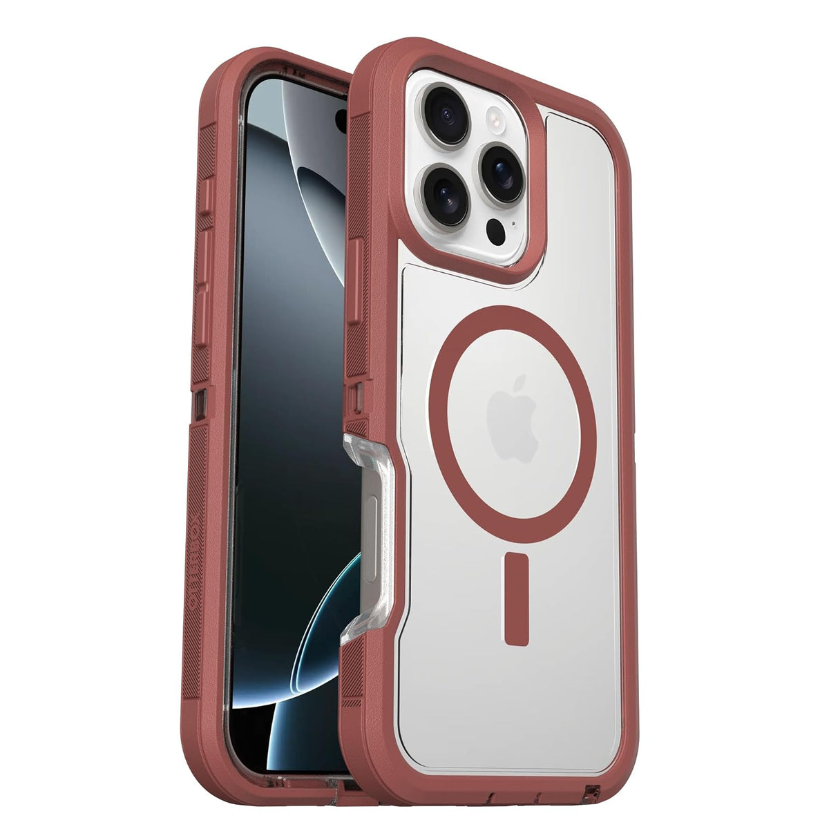 OtterBox - Carcasa Transparente para iPhone 16 Pro MAX Defender Series XT, Color Rojo ladrillo Transparente